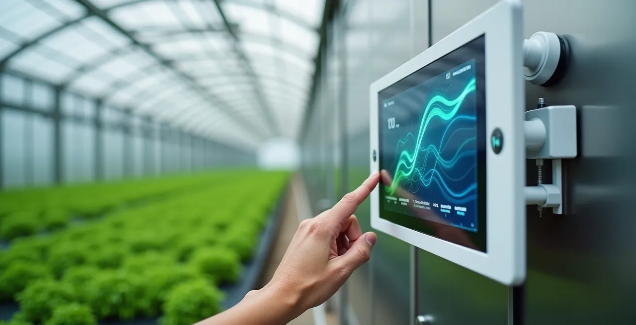 Système de régulation climatique moderne dans une serre agricole connectée