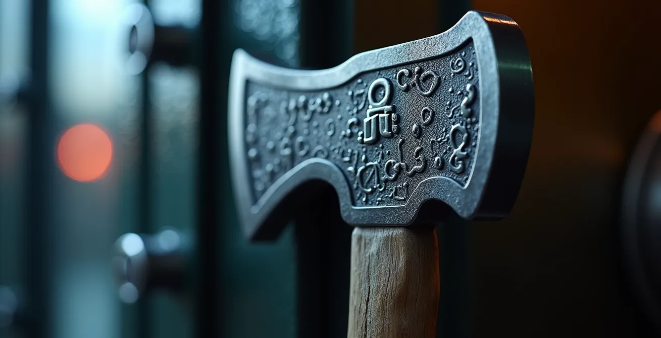 Gros plan sur une plaque de certification métallique avec reliefs et gravures