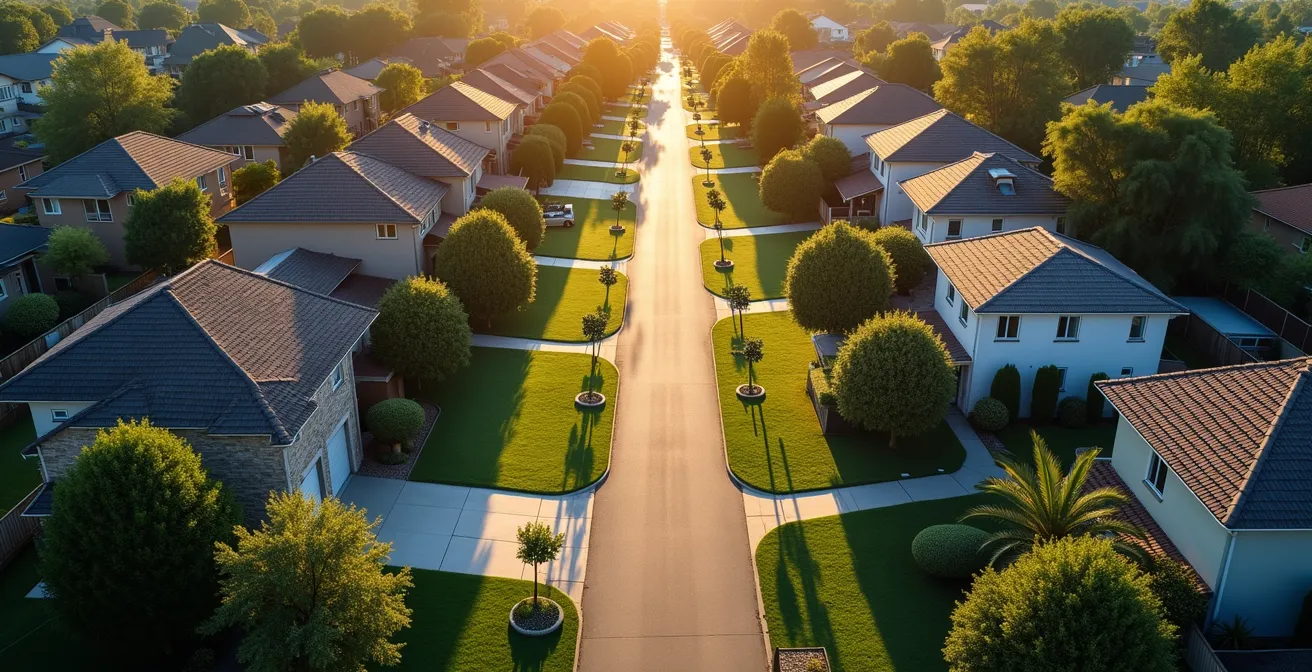 Vue aérienne d'une propriété avec zones de vulnérabilité marquées