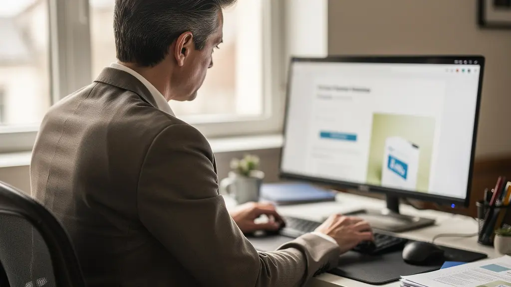 Professionnel consultant un devis d'impression en ligne sur ordinateur