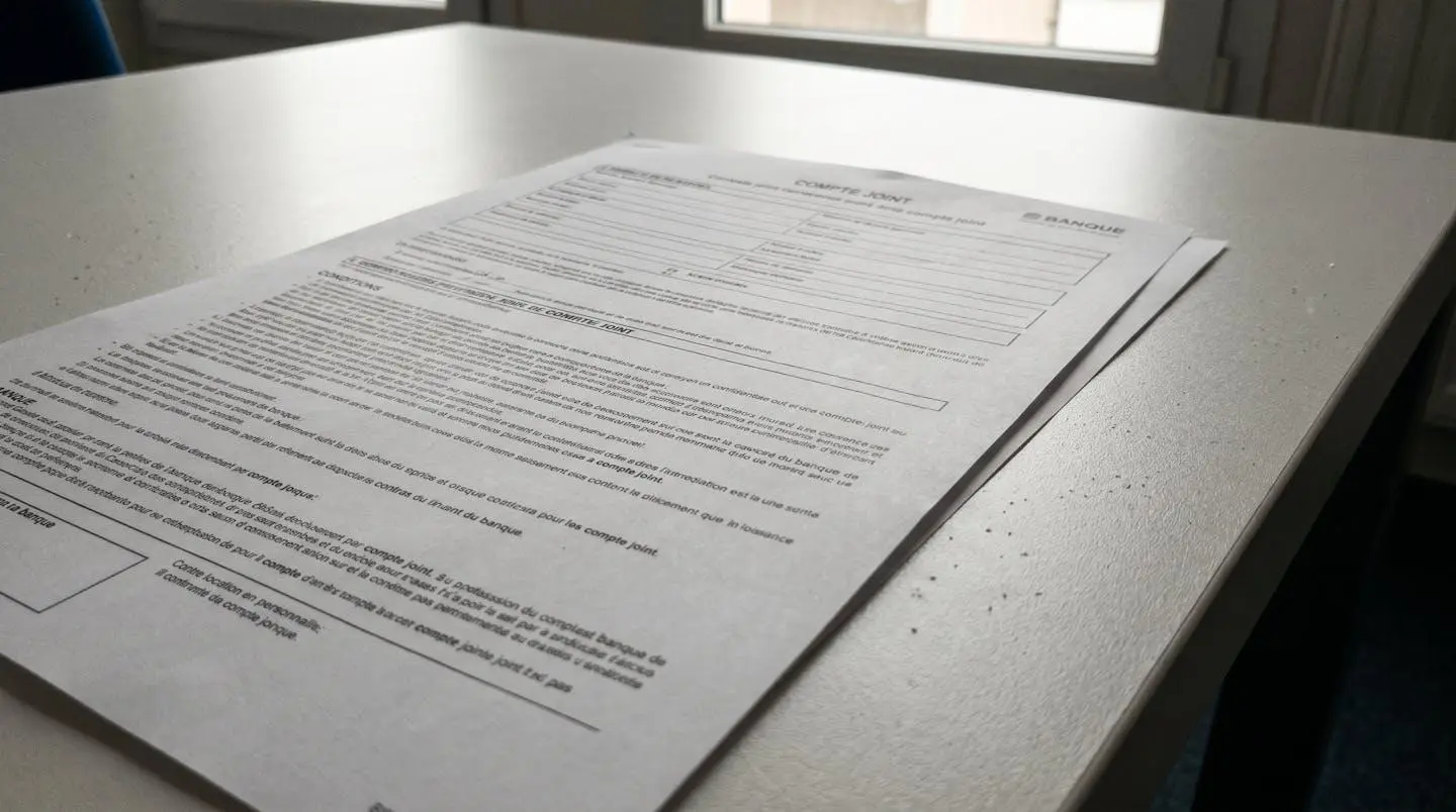 Vue rapprochée d'un stylo noir posé sur un document bancaire avec zone de signature légèrement floue